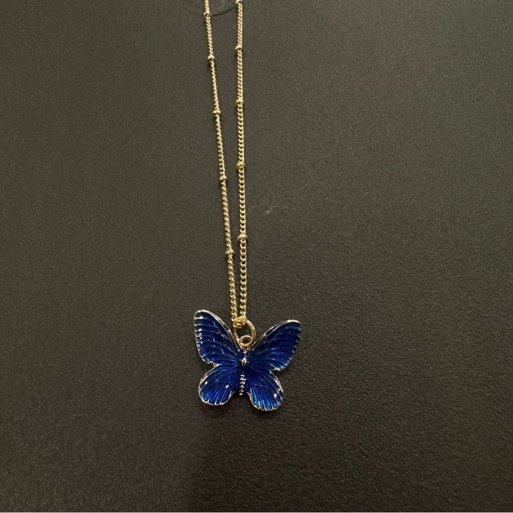 EARTHBOUND Blue and Gold Butterfly Necklace